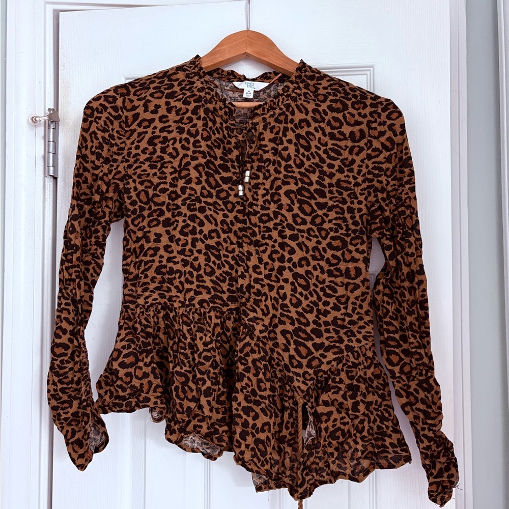 Time and Tru Brown Animal Print Blouse